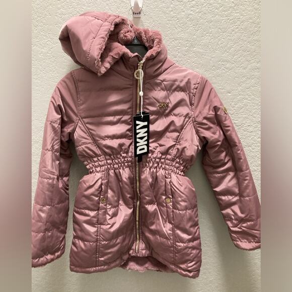 DKNY Girls M 10/12 Reversible Heavyweight Quilted Parka Coat with Sherpa Lining
